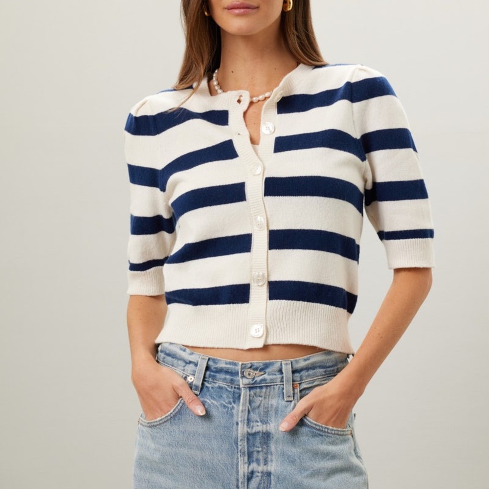 Chic Navy and White Striped Cardigan